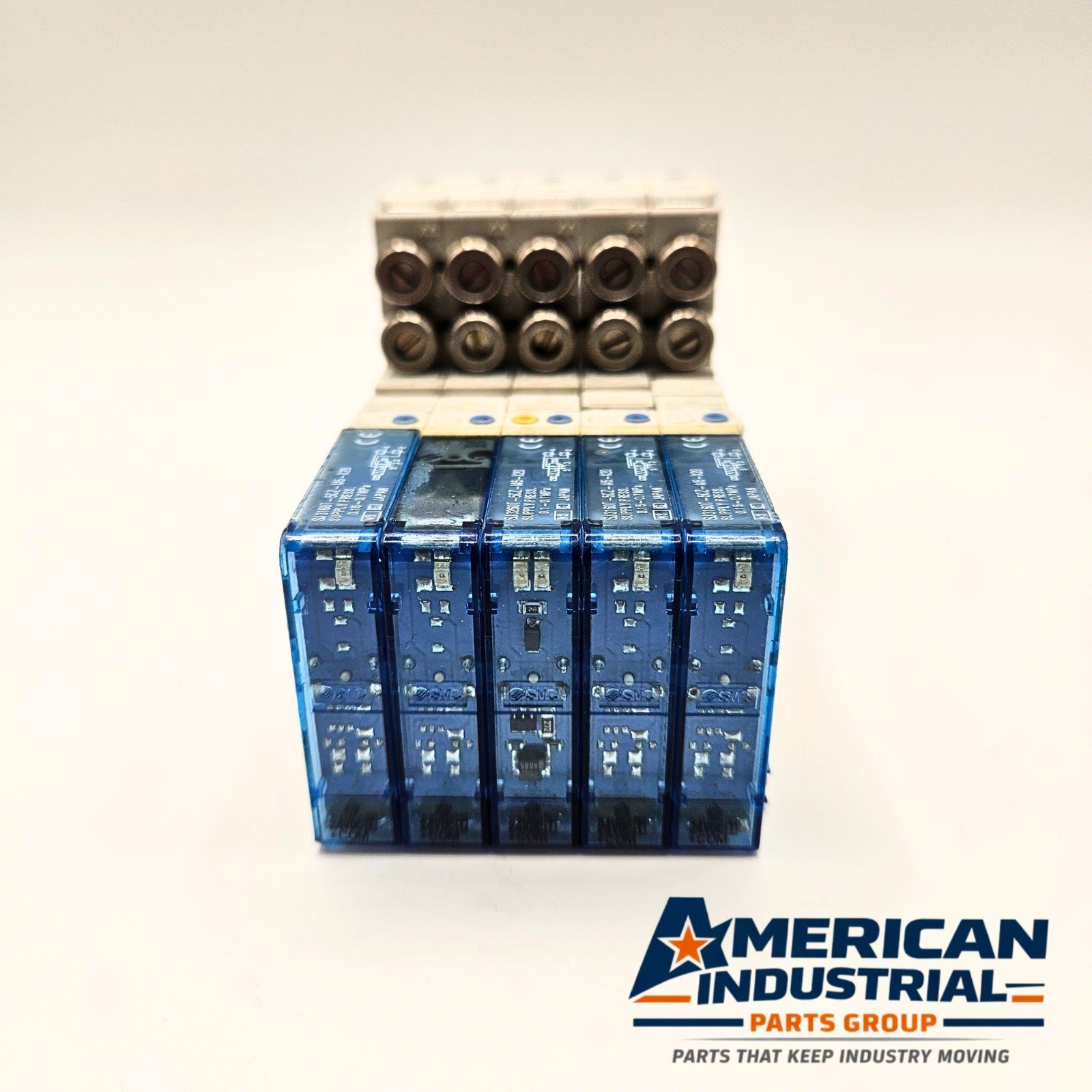 SMC SJ3160T-5CZ-M5-X20 pneumatic solenoid valve manifold wiring detail, industrial automation MRO valve manifold component. American Industrial Parts Group.