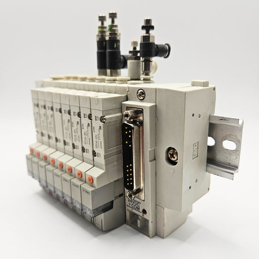 SMC SS5Y3-45FD-08U manifold with SY3140-5FU 24VDC solenoid valves for pneumatic automation systems and industrial control