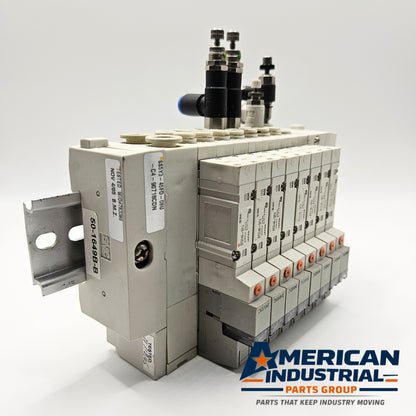 SMC SS5Y3-45FD-08U manifold with SY3140-5FU 24VDC solenoid valves for pneumatic automation systems and industrial control