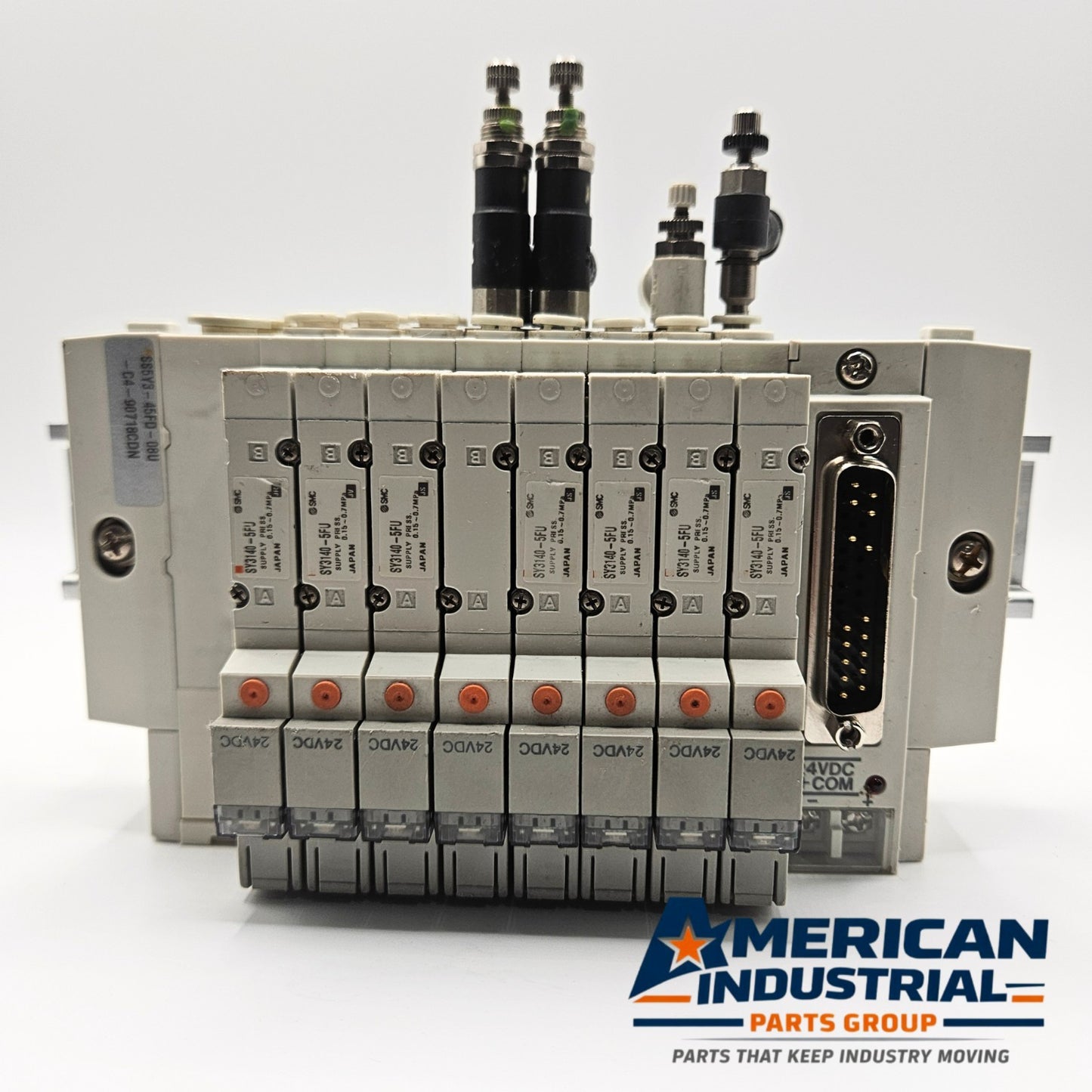 SMC SS5Y3-45FD-08U manifold with SY3140-5FU 24VDC solenoid valves for pneumatic automation systems and industrial control