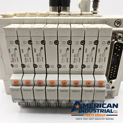 SMC SS5Y3-45FD-08U manifold with SY3140-5FU 24VDC solenoid valves for pneumatic automation systems and industrial control