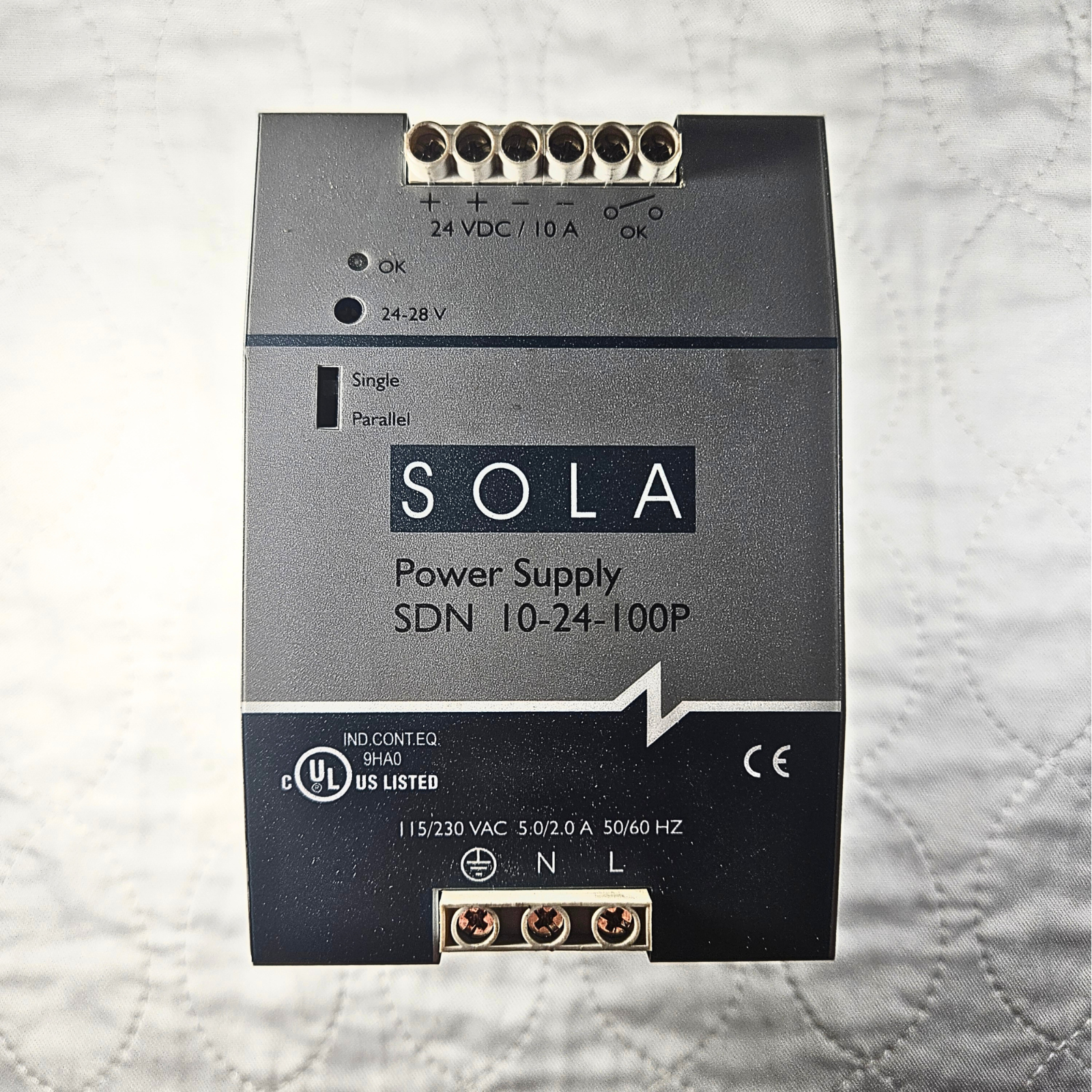 Sola SDN 10-24-100P DIN rail power supply 24VDC 10A for industrial control panels and automation systems