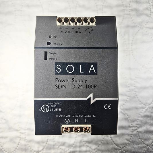 Sola SDN 10-24-100P DIN rail power supply 24VDC 10A for industrial control panels and automation systems