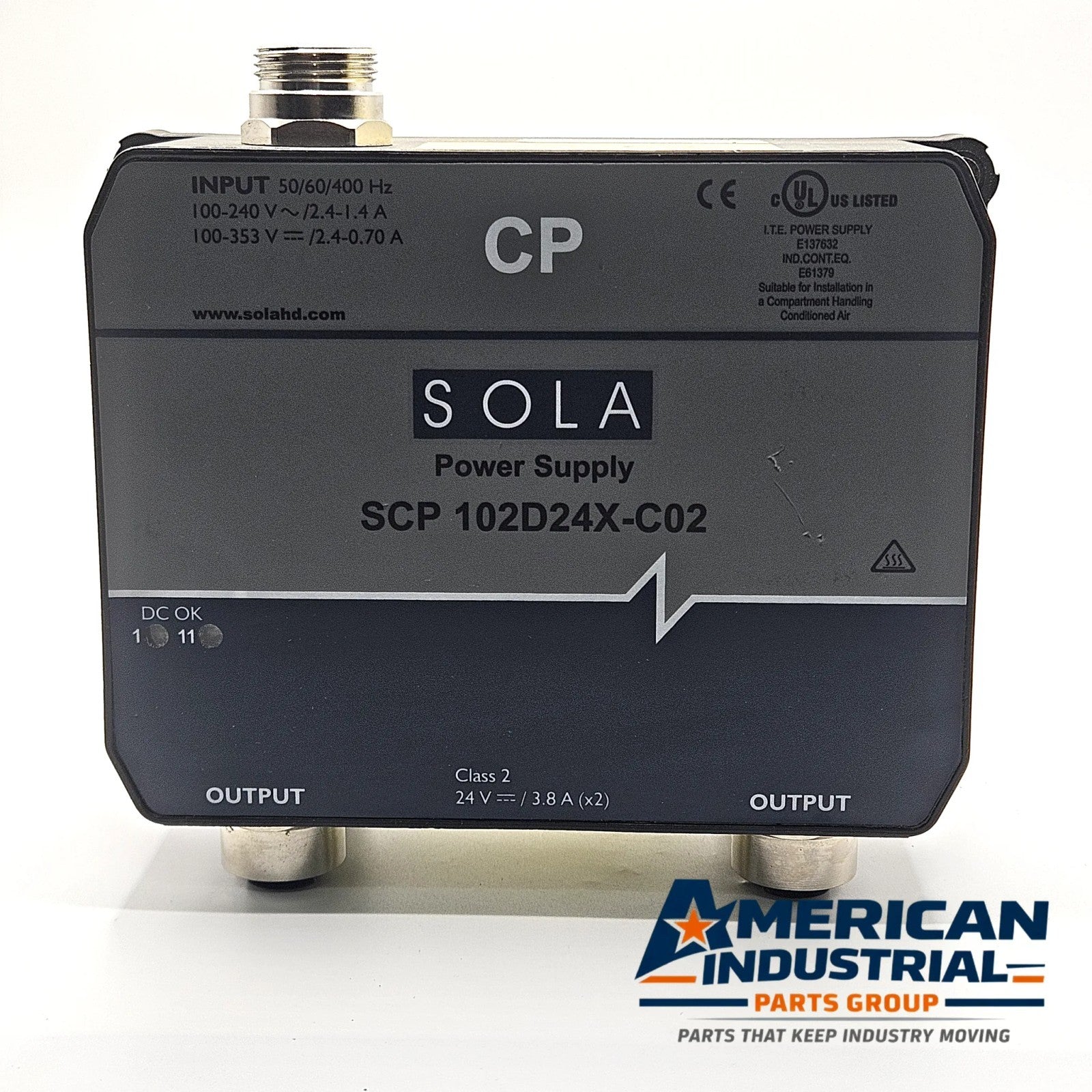 SolaHD SCP102D24X-C02 IP67 dual 24VDC 3.8A power supply for industrial automation systems and machine-mount control panels