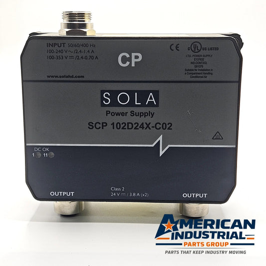 SolaHD SCP102D24X-C02 IP67 dual 24VDC 3.8A power supply for industrial automation systems and machine-mount control panels