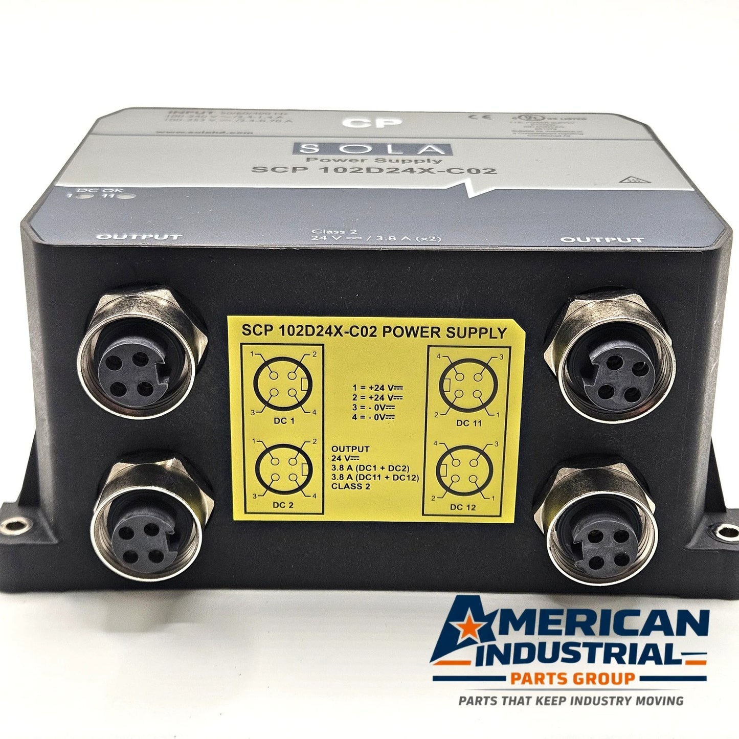 SolaHD SCP102D24X-C02 IP67 dual 24VDC 3.8A power supply for industrial automation systems and machine-mount control panels