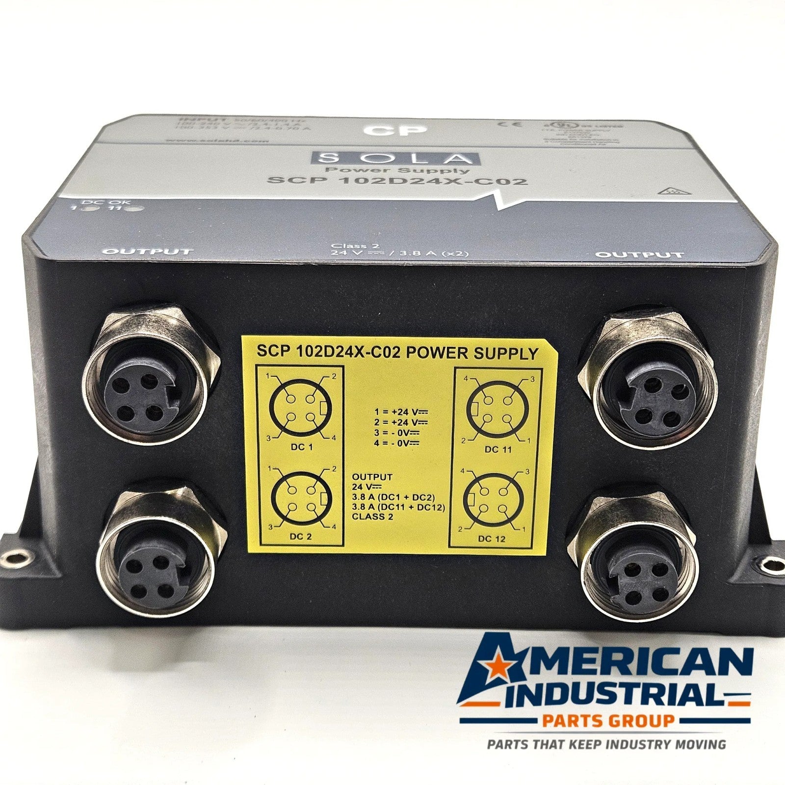 SolaHD SCP102D24X-C02 IP67 dual 24VDC 3.8A power supply for industrial automation systems and machine-mount control panels