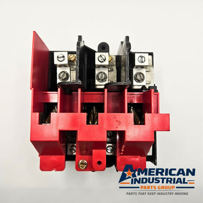 Square D 3 pole manual disconnect switch for factory electrical maintenance. American Industrial Parts Group.