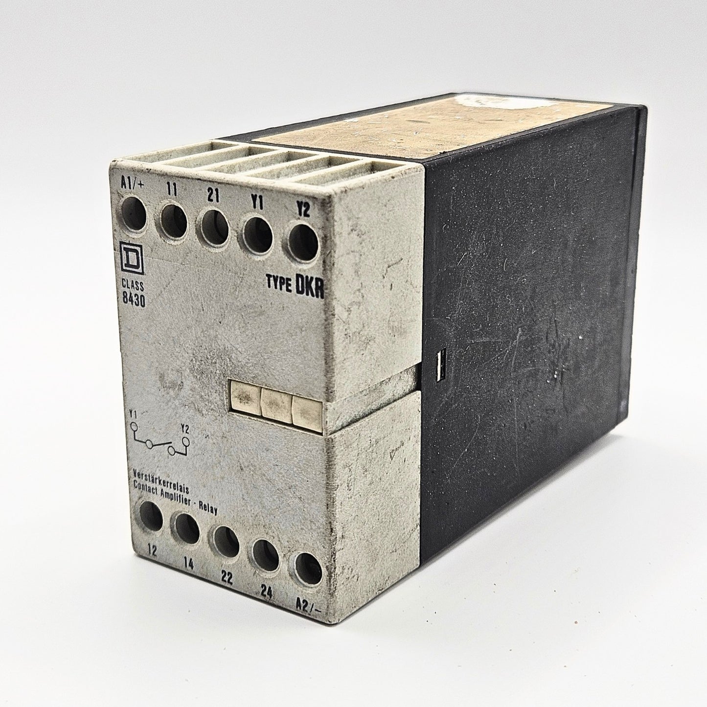 Square D Class 8430 Type DKR contact amplifier relay overview, industrial automation MRO control relay component. American Industrial Parts Group.