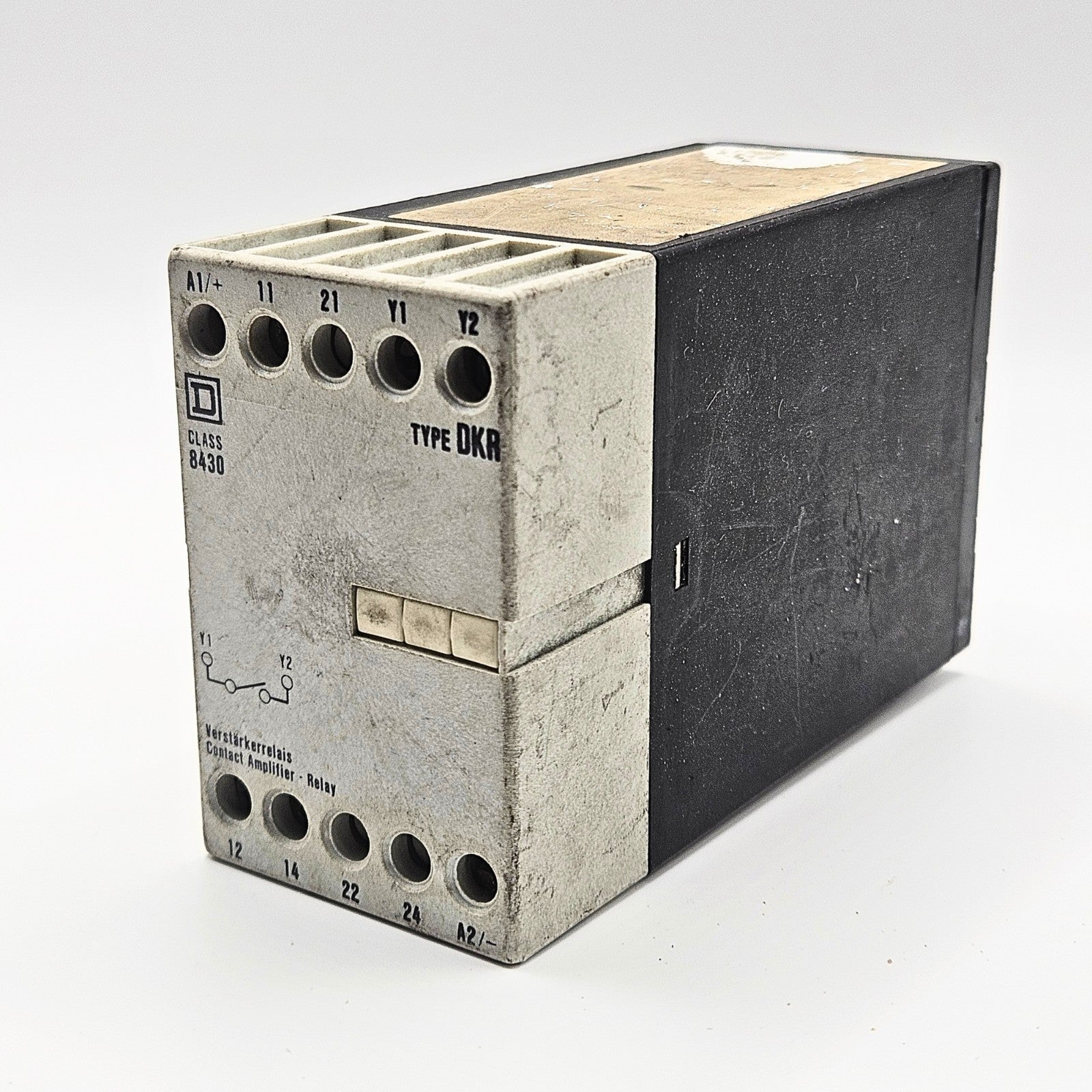 Square D Class 8430 Type DKR contact amplifier relay overview, industrial automation MRO control relay component. American Industrial Parts Group.
