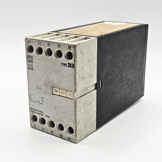 Square D Class 8430 Type DKR contact amplifier relay overview, industrial automation MRO control relay component. American Industrial Parts Group.