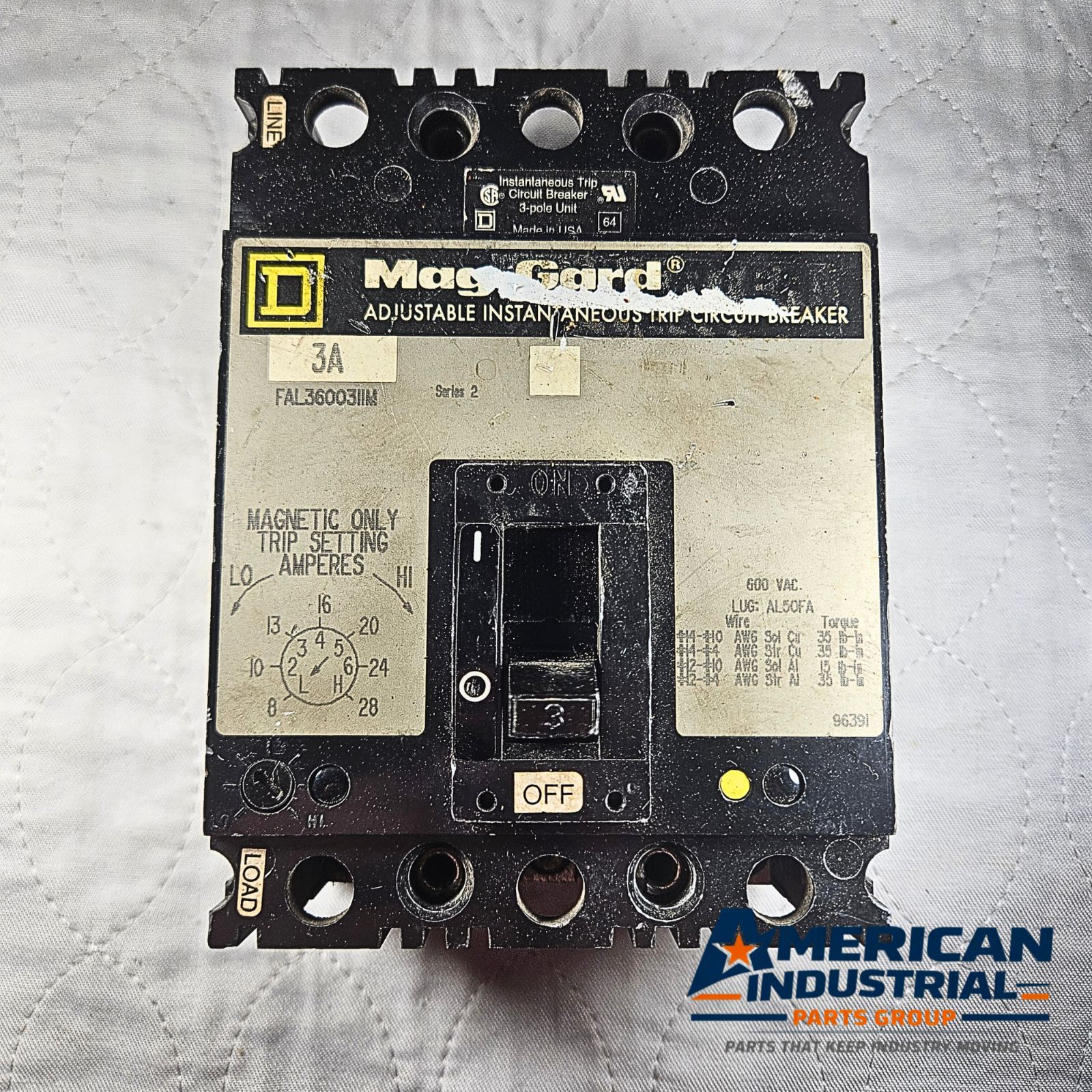 Square D Mag-Gard FAL36003JIM 3A circuit breaker adjustable trip 600V for industrial electrical panels and MRO applications