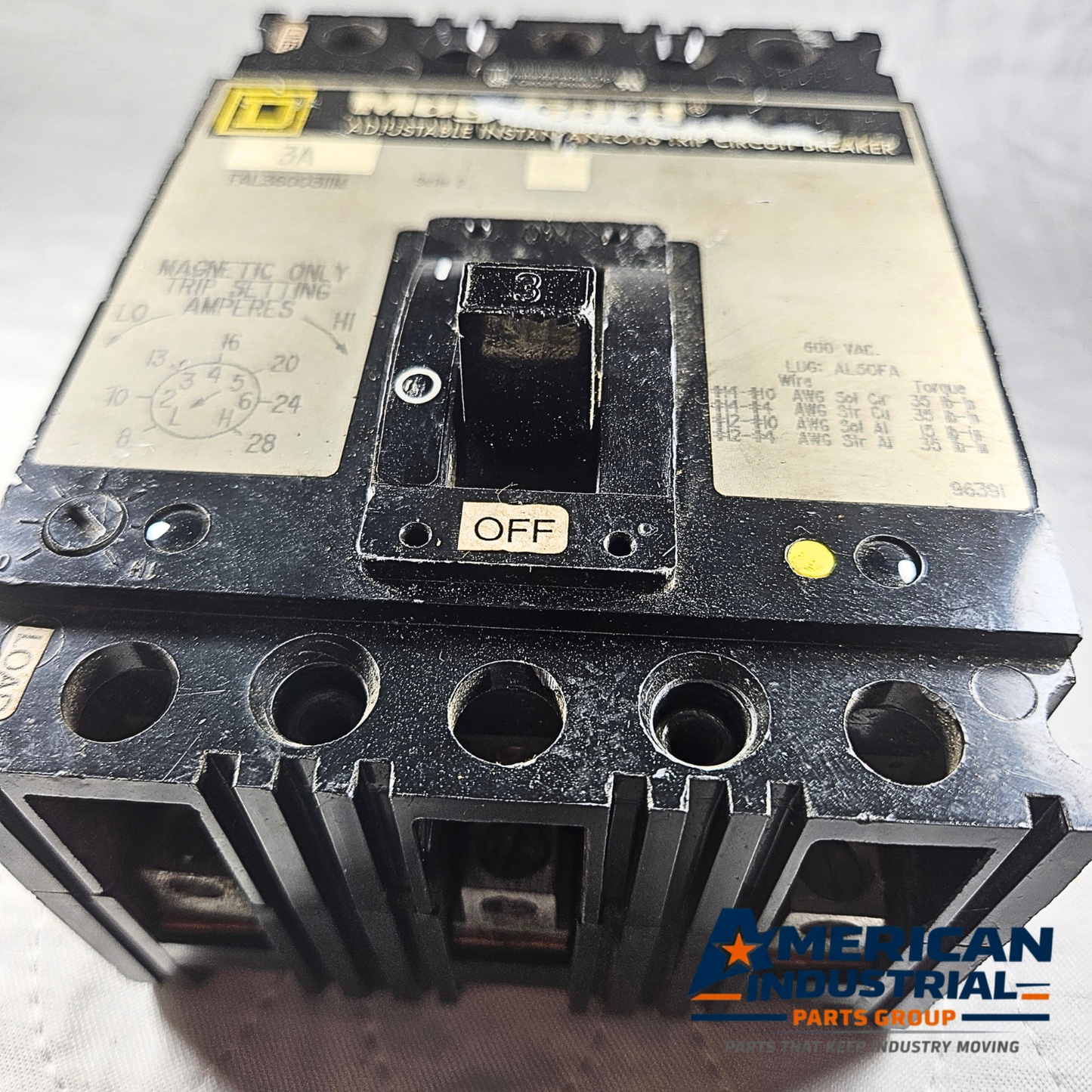 Square D Mag-Gard FAL36003JIM 3A circuit breaker adjustable trip 600V for industrial electrical panels and MRO applications