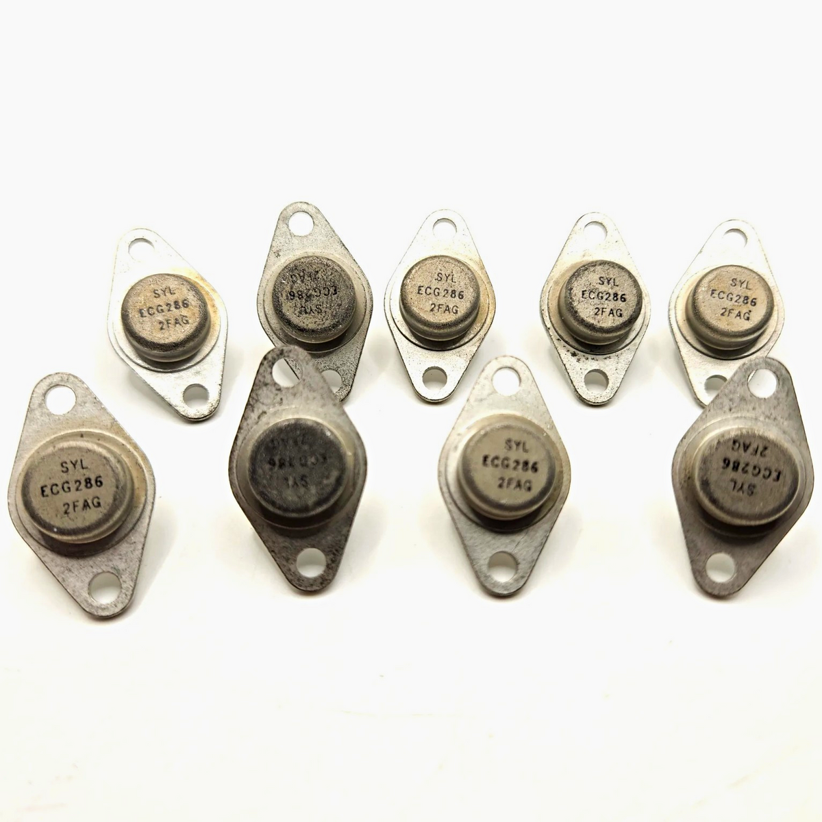 Lot of 9 Sylvania ECG286 NPN silicon power transistors TO-66 300V 2A vintage new old stock for TV and amplifier repair