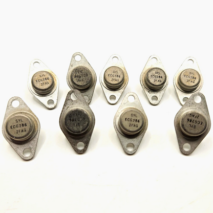Lot of 9 Sylvania ECG286 NPN silicon power transistors TO-66 300V 2A vintage new old stock for TV and amplifier repair