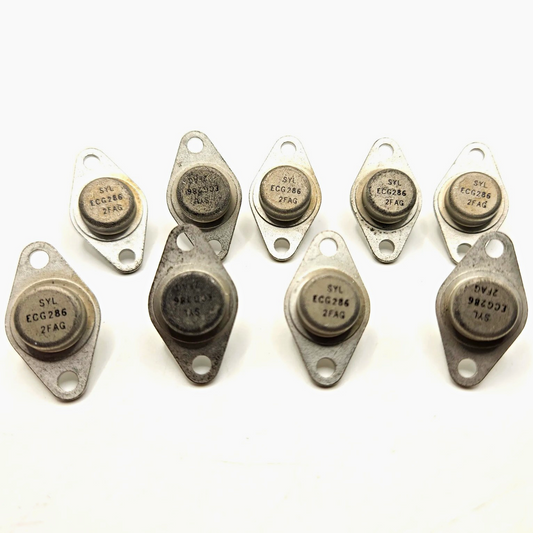 Lot of 9 Sylvania ECG286 NPN silicon power transistors TO-66 300V 2A vintage new old stock for TV and amplifier repair
