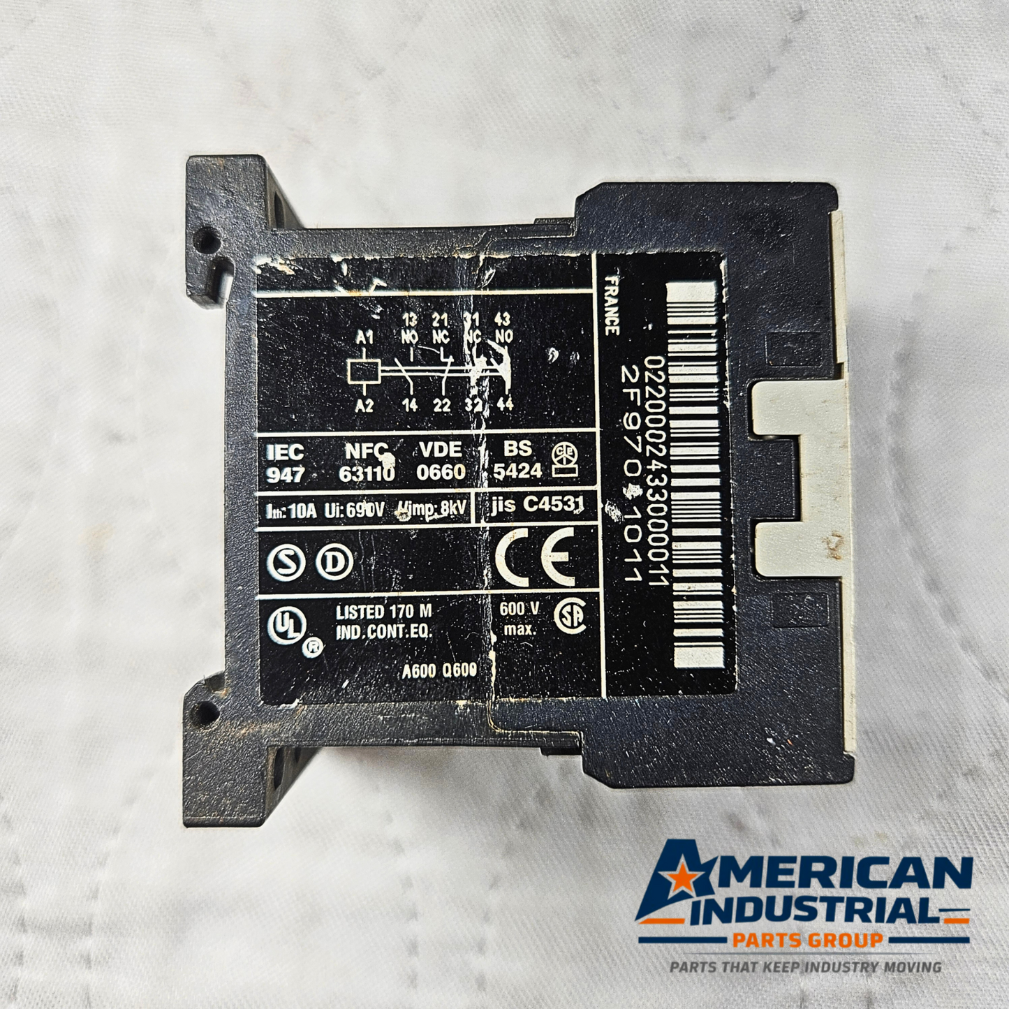 Telemecanique CA4KN22 control relay for industrial automation and MRO auxiliary contactor applications. American Industrial Parts Group.