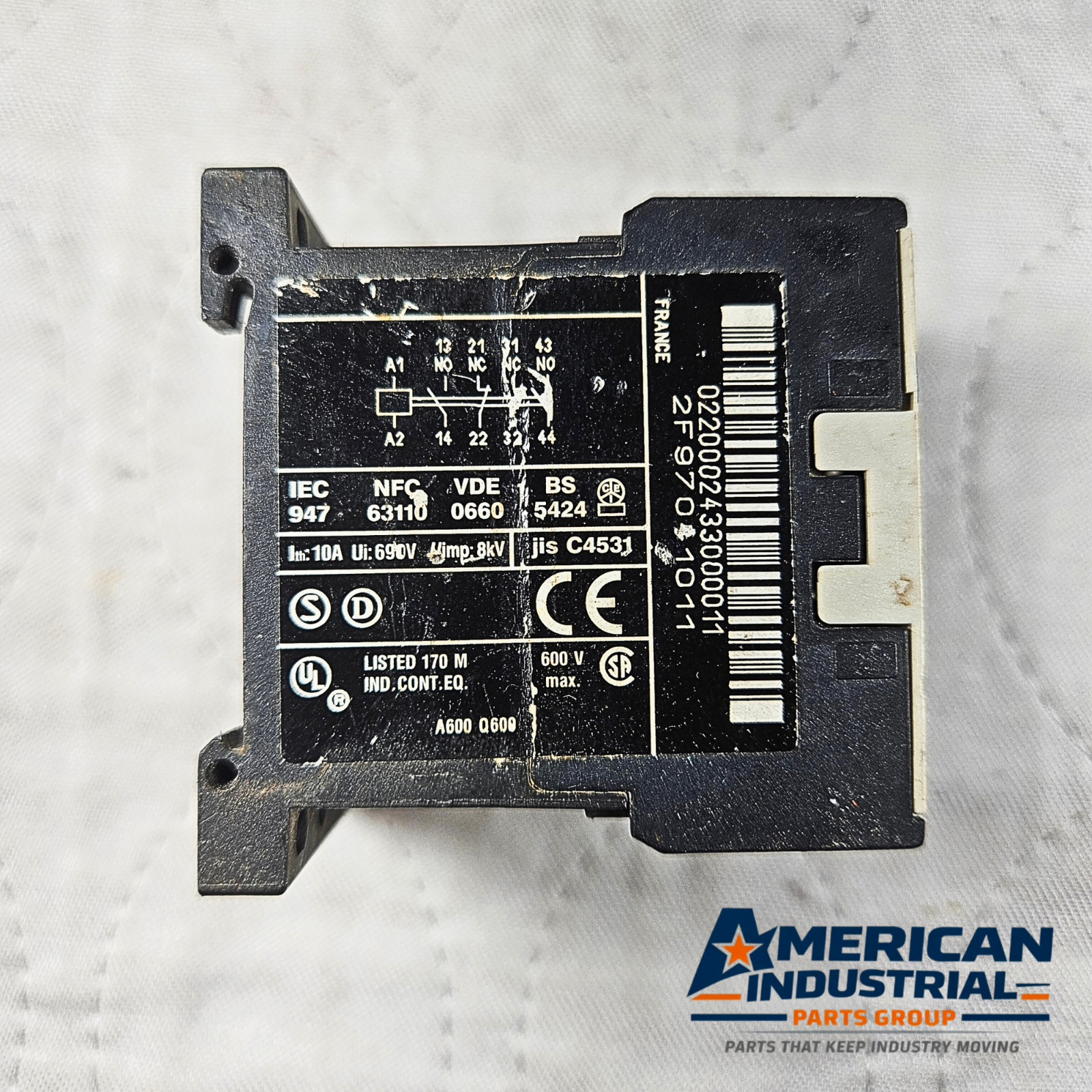Telemecanique CA4KN22 control relay for industrial automation and MRO auxiliary contactor applications. American Industrial Parts Group.
