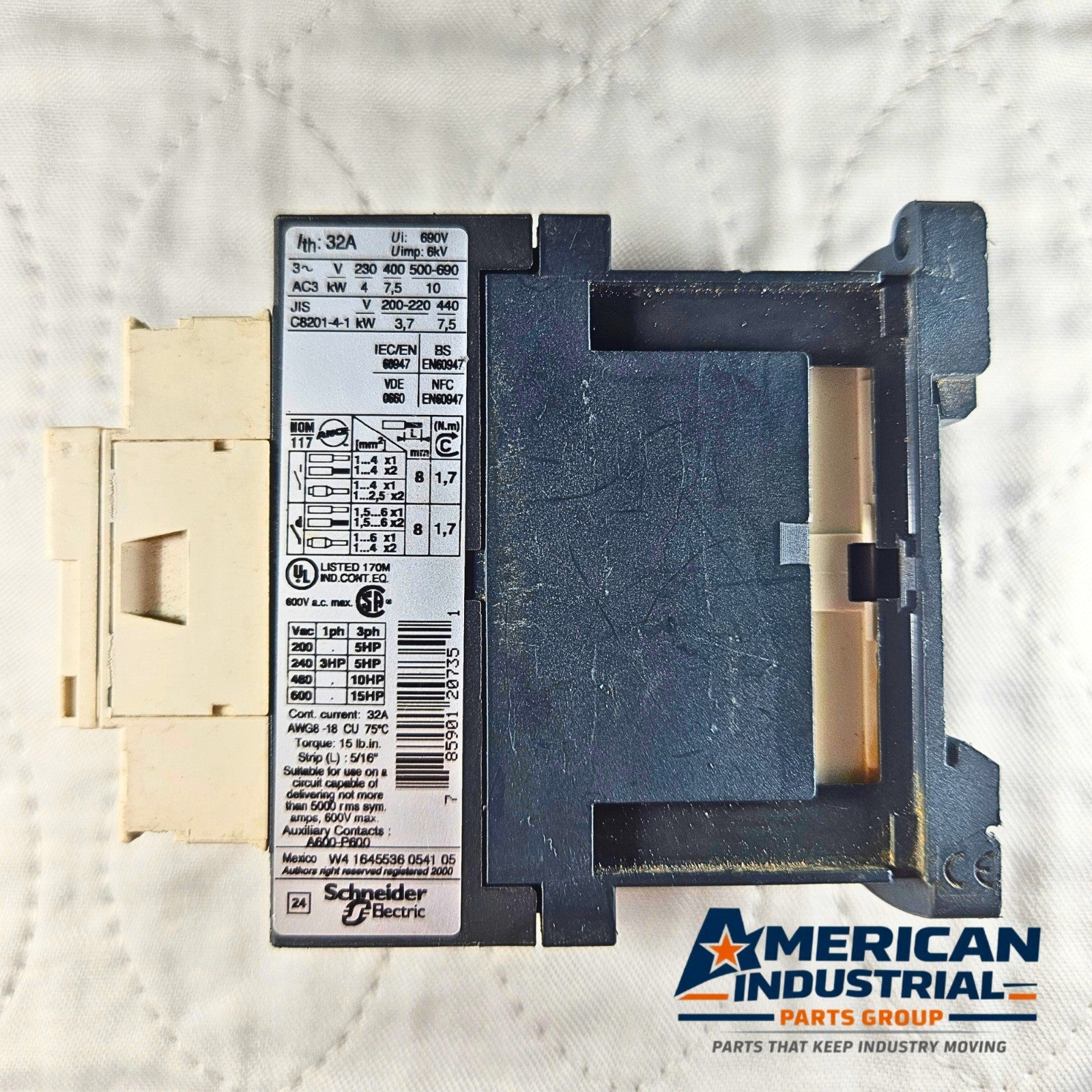 Telemecanique LC1D18BL contactor for industrial automation and MRO motor control applications. American Industrial Parts Group.
