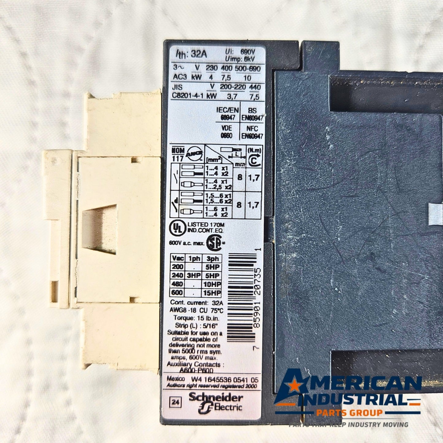 Telemecanique LC1D18BL contactor for industrial automation and MRO motor control applications. American Industrial Parts Group.