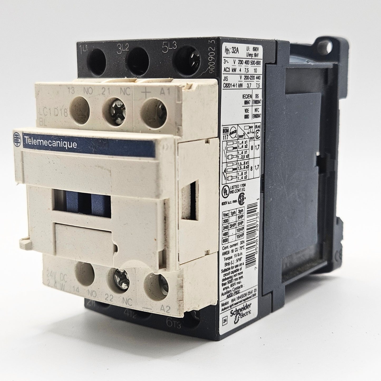 Telemecanique LC1D18BL contactor for industrial automation and MRO motor control applications. American Industrial Parts Group.