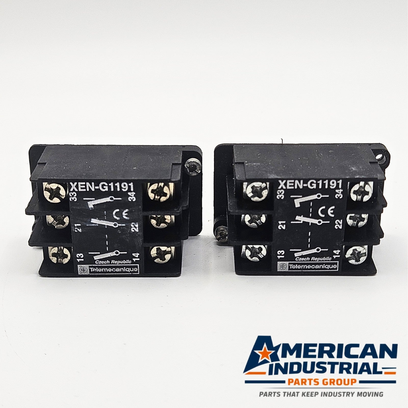 Telemecanique XEN-G1191 auxiliary contact block for industrial automation and MRO control panel applications. American Industrial Parts Group.