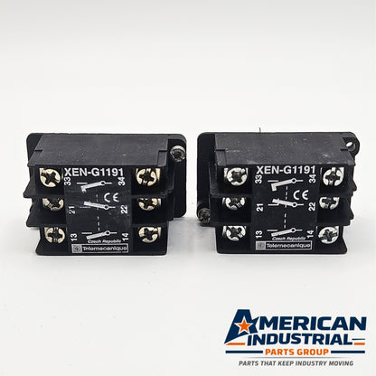 Telemecanique XEN-G1191 auxiliary contact block for industrial automation and MRO control panel applications. American Industrial Parts Group.