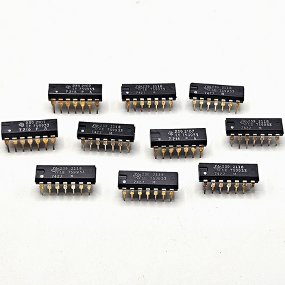 Lot of 10 Texas Instruments 2392118 LE759933 14-pin DIP integrated circuit new old stock for vintage electronics repair and board restoration