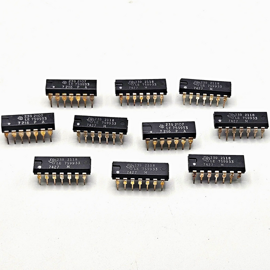 Lot of 10 Texas Instruments 2392118 LE759933 14-pin DIP integrated circuit new old stock for vintage electronics repair and board restoration