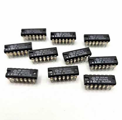 Lot of 10 Texas Instruments 851380TS 158-2604 custom-marked 14-pin DIP integrated circuit new old stock for vintage electronics repair and board restoration