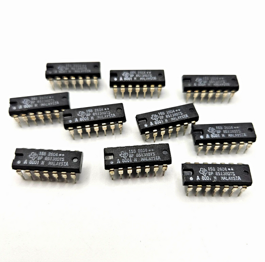 Lot of 10 Texas Instruments 851380TS 158-2604 custom-marked 14-pin DIP integrated circuit new old stock for vintage electronics repair and board restoration