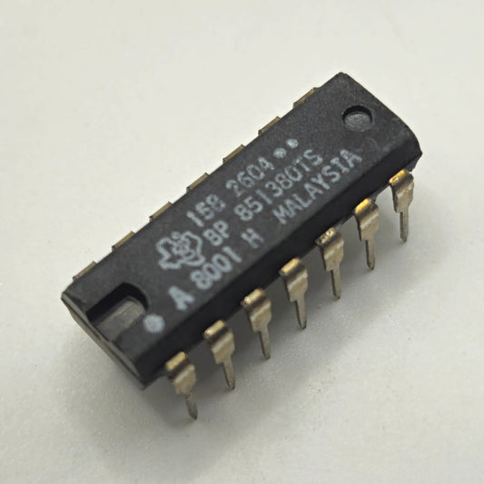 Lot of 10 Texas Instruments 851380TS 158-2604 custom-marked 14-pin DIP integrated circuit new old stock for vintage electronics repair and board restoration