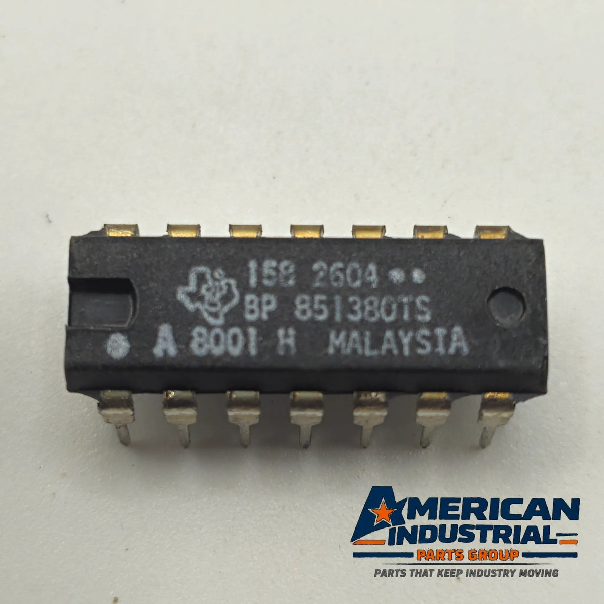 Lot of 10 Texas Instruments 851380TS 158-2604 custom-marked 14-pin DIP integrated circuit new old stock for vintage electronics repair and board restoration