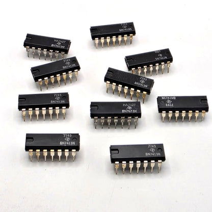 Lot of 10 Texas Instruments SN7413N dual 4-input NAND Schmitt triggers TTL DIP-14 for vintage logic repair from American Industrial Parts Group