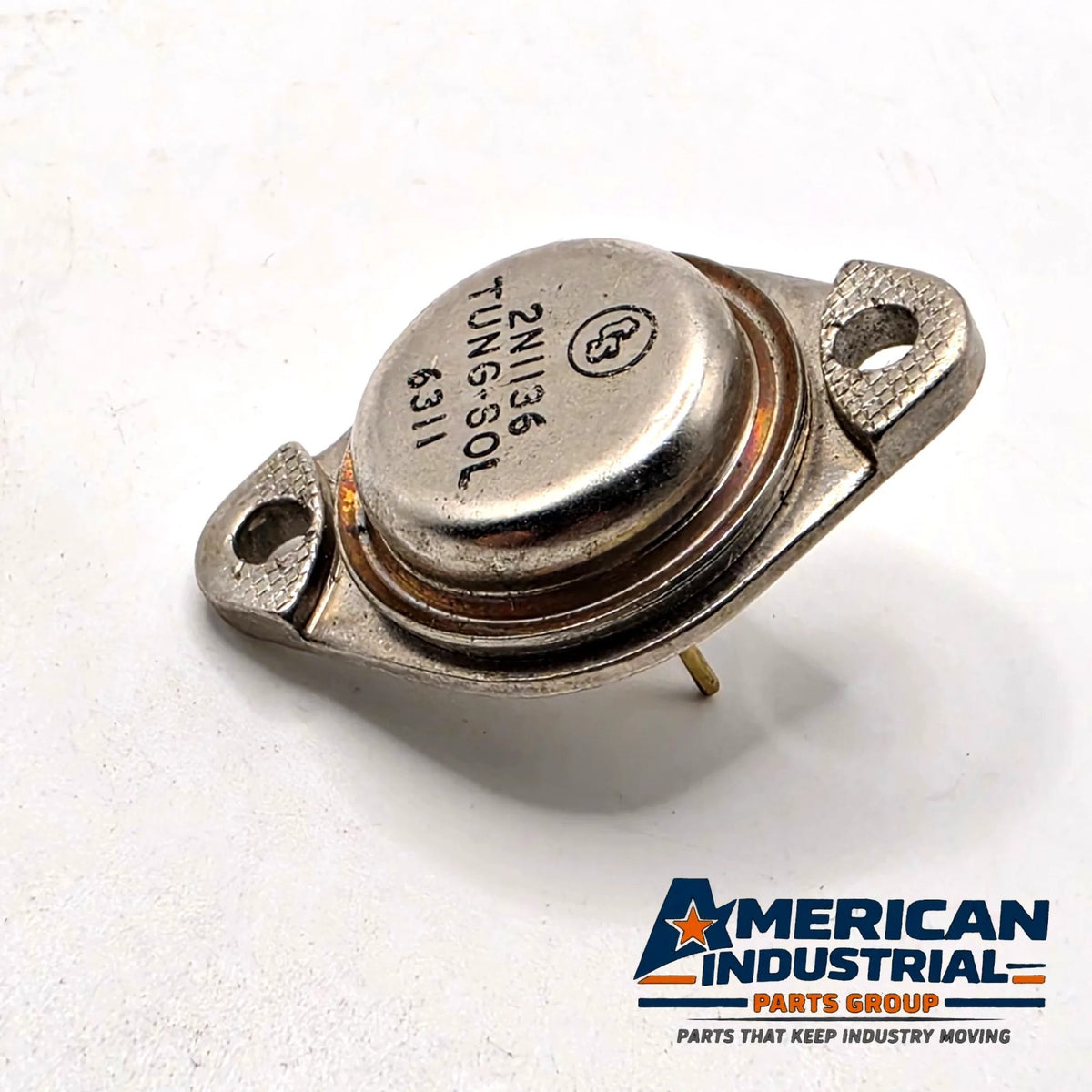 Tung-Sol 2N1136 germanium PNP power transistor TO-3 1963 for vintage amplifier and radio repair from American Industrial Parts Group