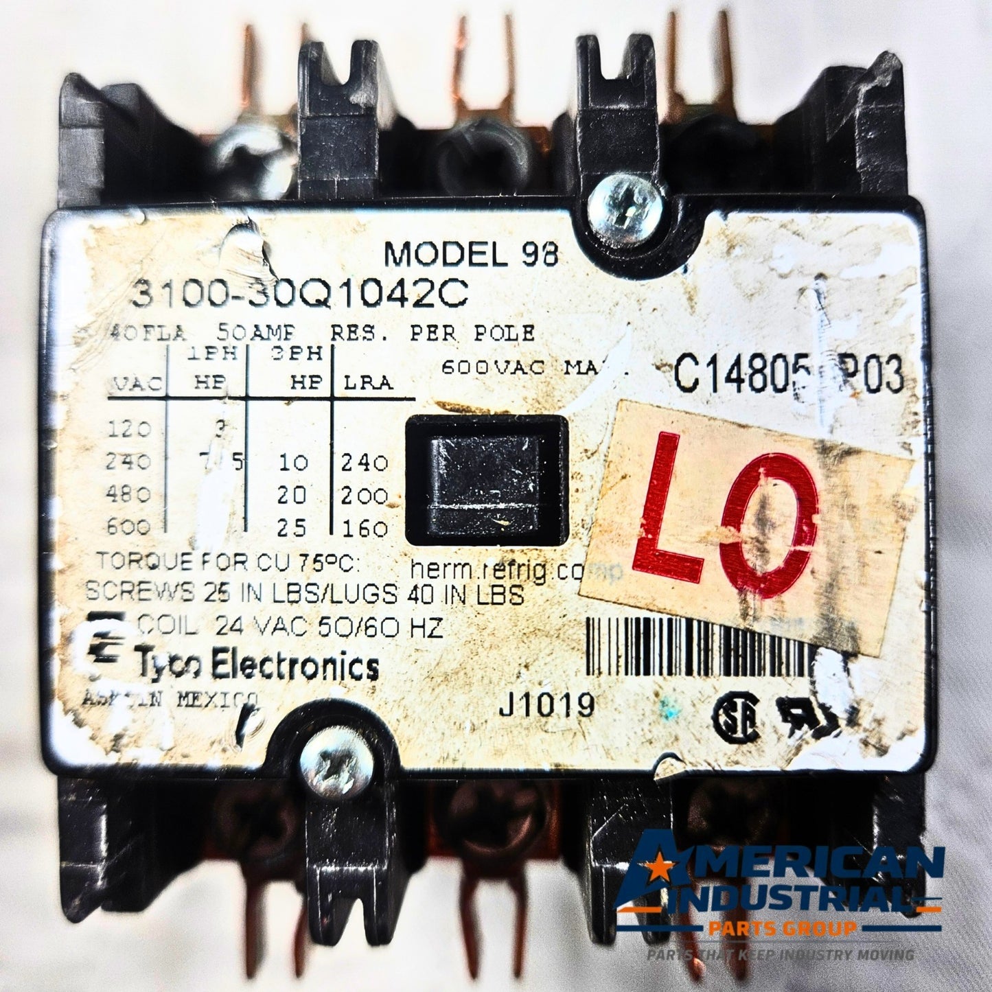 Tyco 3100-30Q1042C contactor for industrial automation and MRO motor control applications. American Industrial Parts Group.