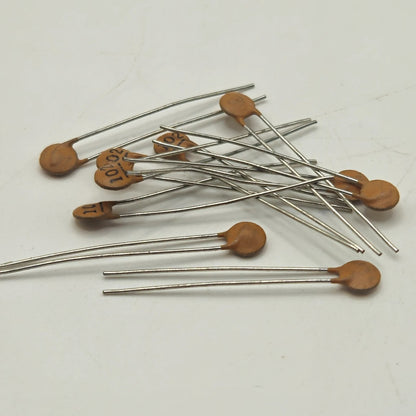 Lot of 25 unbranded 0.001uF 1nF 1000pF 102 ceramic disc capacitors radial lead for tone control, bypass, and circuit board repair