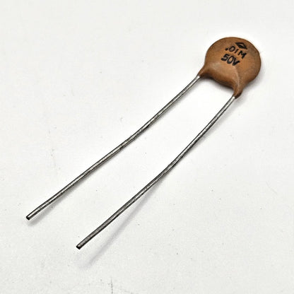Lot of 10 unbranded 0.01uF 50V 10nF 103 ceramic disc capacitors radial lead for bypass, decoupling, and circuit board repair