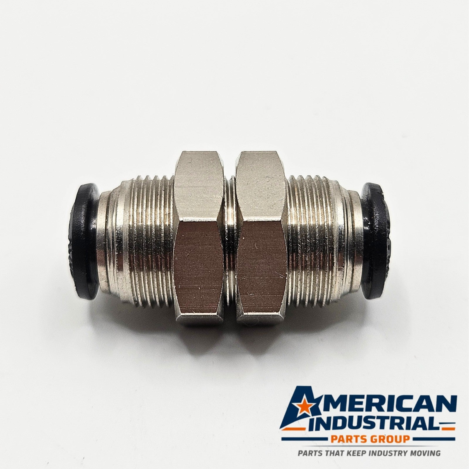 Unbranded push-to-connect pneumatic fitting for MRO air line applications. American Industrial Parts Group.