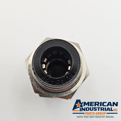 Unbranded pneumatic push-in coupler for factory automation equipment. American Industrial Parts Group.