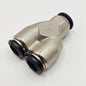 Unbranded 8mm 5/16 pneumatic Y connector for industrial automation systems. American Industrial Parts Group.