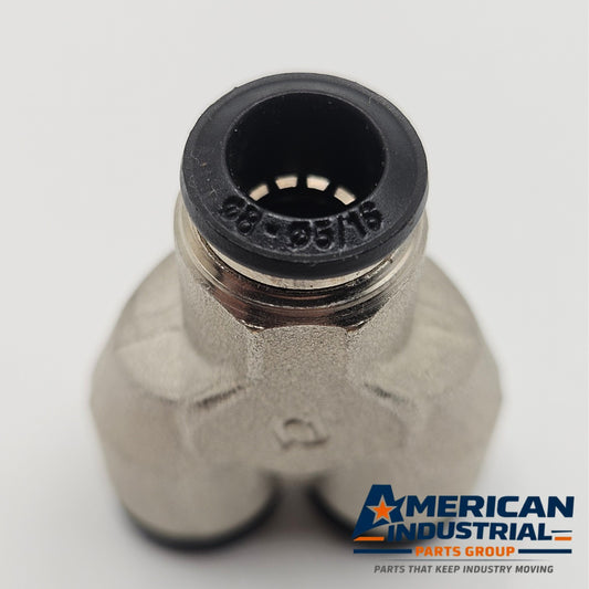 Unbranded push-in pneumatic Y fitting for MRO air line applications. American Industrial Parts Group.