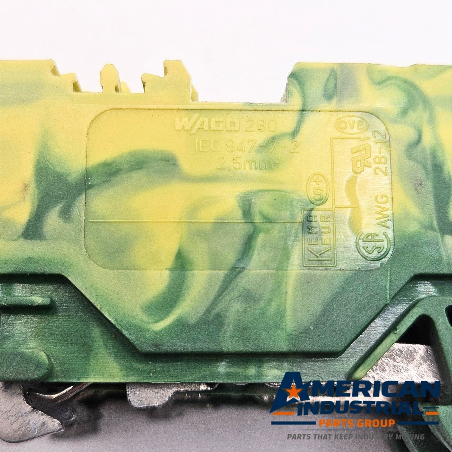 WAGO 280 terminal block for industrial automation and MRO DIN rail wiring applications. American Industrial Parts Group.