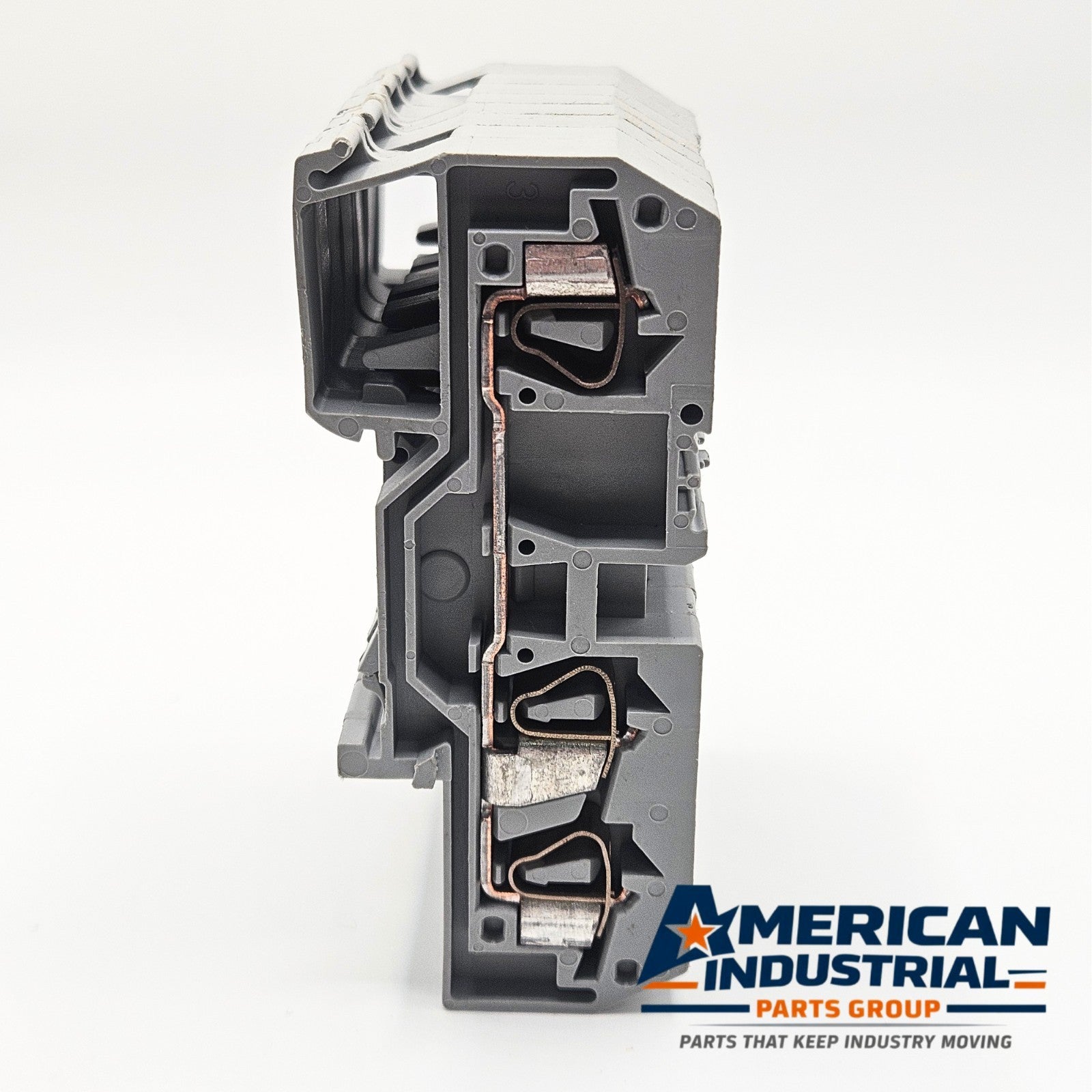 WAGO 282 DIN rail terminal block used in automation cabinet wiring. American Industrial Parts Group.