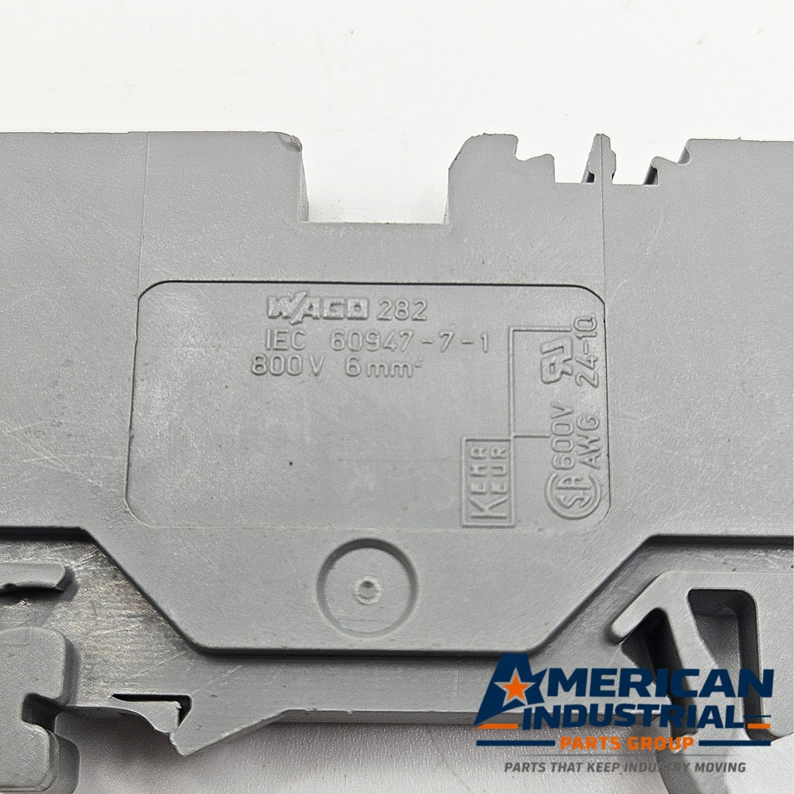 WAGO 282 terminal block label view for industrial automation and MRO panel wiring applications. American Industrial Parts Group.