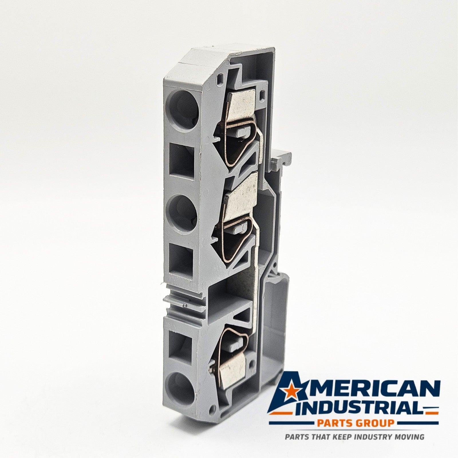 WAGO 283 terminal block side view for industrial automation and MRO DIN rail wiring applications. American Industrial Parts Group.