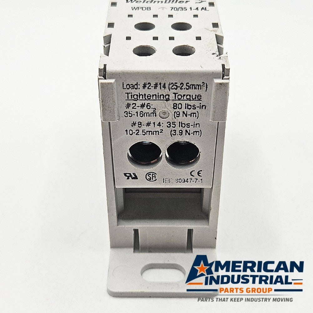 Weidmuller WPDB 70/35 1-4 AL power distribution block 600V 175A 1-in 4-out DIN rail for industrial power distribution