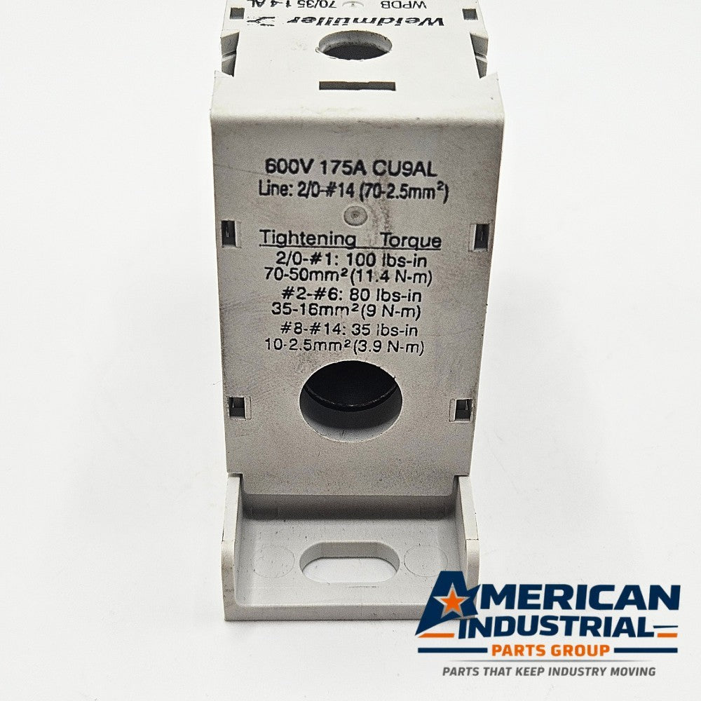 Weidmuller WPDB 70/35 1-4 AL power distribution block 600V 175A 1-in 4-out DIN rail for industrial power distribution