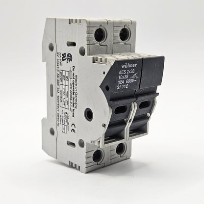 Wöhner 31112 AES 2x38 fuse holder for industrial automation and MRO applications. American Industrial Parts Group.